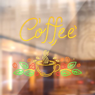 Falsche Neon-Kaffeebohnen-Blätter Café Shop Fensteraufkleber