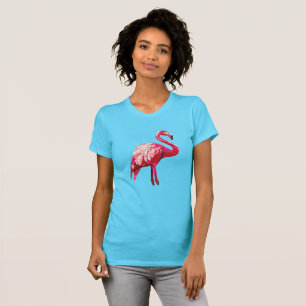 Falsche Pailletten bedruckter tropischer Flamingo  T-Shirt