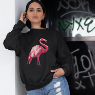 Falsche Pailletten gedruckter tropischer Flamingo- Sweatshirt
