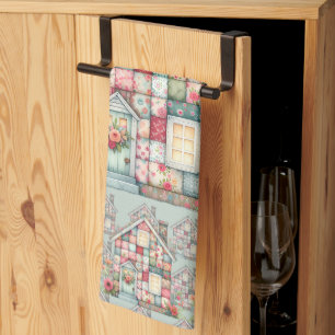 Falsche Patchwork-Cottagecore-Blumenhaus-Schürze Geschirrtuch