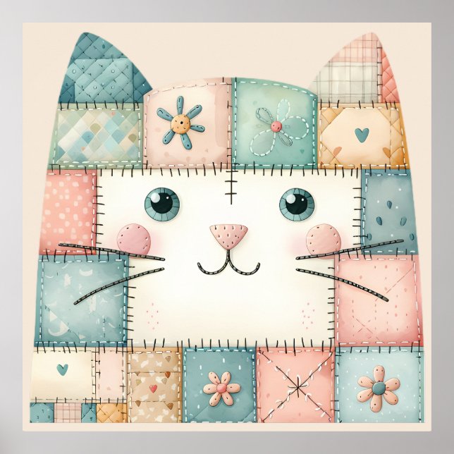 Falsche Patchwork-Pastell-Hauskatze Gesicht Poster (Vorne)