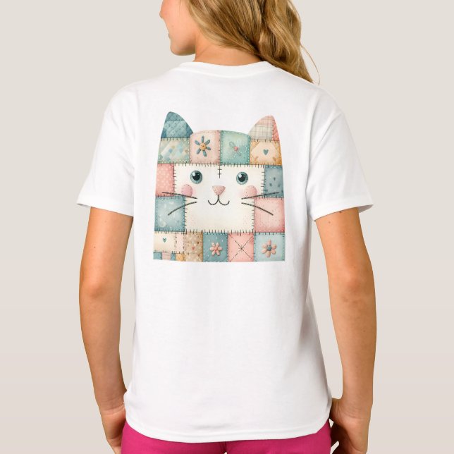 Falsche Patchwork-Pastell-Hauskatze Gesicht T-Shirt (Rückseite)
