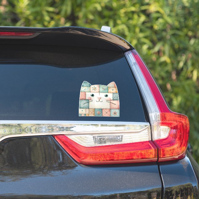 Falsche Patchwork-Pastell-Hütte-Kitty-Gesicht Aufkleber (Auto Seite)