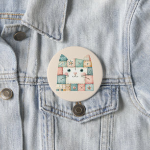 Falsche Patchwork-Pastell-Hütte-Kitty-Gesicht Button