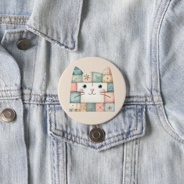 Falsche Patchwork-Pastell-Hütte-Kitty-Gesicht Button (Beispiel)