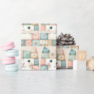 Falsche Patchwork-Pastell-Hütte-Kitty-Gesicht Geschenkpapier