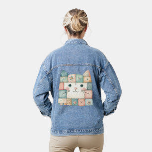 Falsche Patchwork-Pastell-Hütte-Kitty-Gesicht Jeansjacke