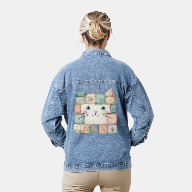 Falsche Patchwork-Pastell-Hütte-Kitty-Gesicht Jeansjacke (Modell)