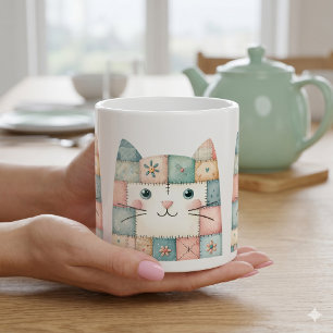 Falsche Patchwork-Pastell-Hütte-Kitty-Gesicht Kaffeetasse
