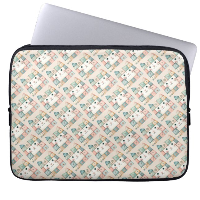 Falsche Patchwork-Pastell-Hütte-Kitty-Gesicht Laptopschutzhülle (Vorderseite)