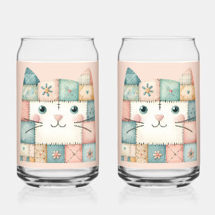 Falsche Patchwork-Pastell-Hütte-Kitty-Gesicht Rosa Dosenglas