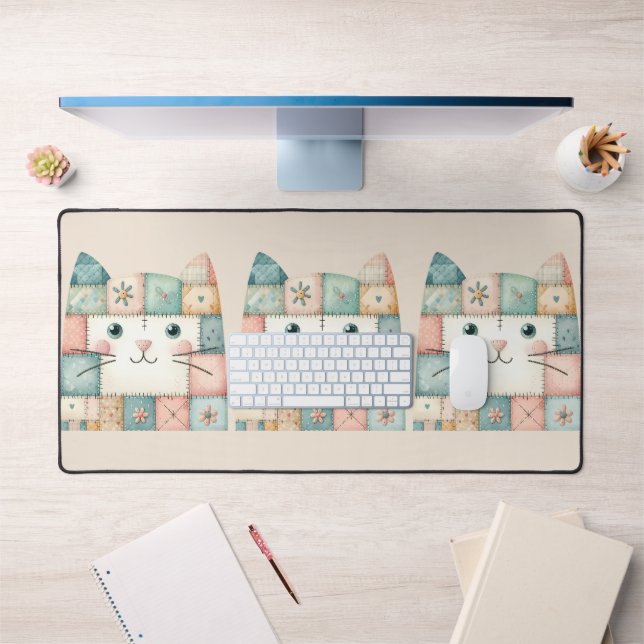 Falsche Patchwork-Pastell-Hütte-Kitty-Gesicht Schreibtischunterlage (Büro 1)