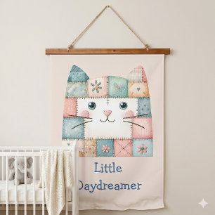 Falsche Patchwork-Pastell-Hütte-Kitty-Gesicht Wandteppich Mit Holzrahmen