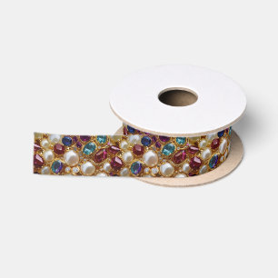 Falsche Perlen Gold Juwelen & Edelsteine Muster Satinband