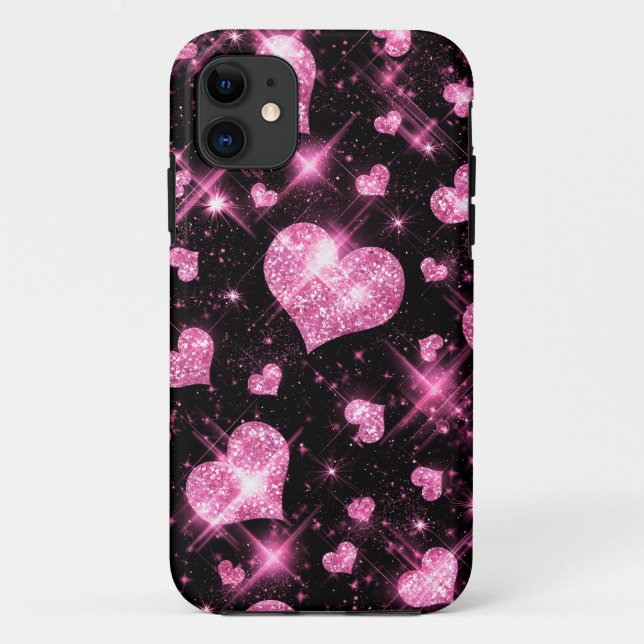 Falsche rosa Glitter-Herzen Case-Mate iPhone Hülle (Rückseite)