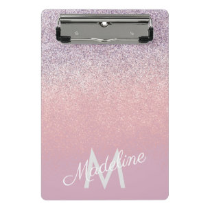 Falsche rosa und lila funkelnde Glitter-Monogramm  Mini Klemmbrett