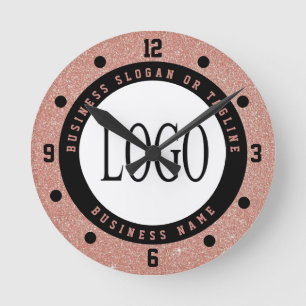 Falsche Roségold-Glitter-Logo-Geschäftswanduhr Runde Wanduhr