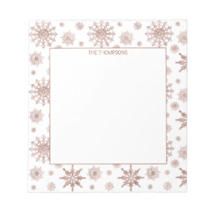 Falsche Rosen-Gold-Farbe aussehende Schneeflocken Notizblock