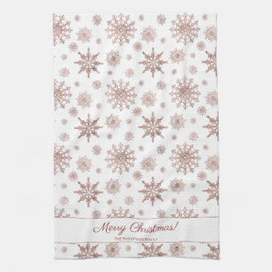 Falsche Rosen-Gold-Farbige Schneeflocken & Text Geschirrtuch