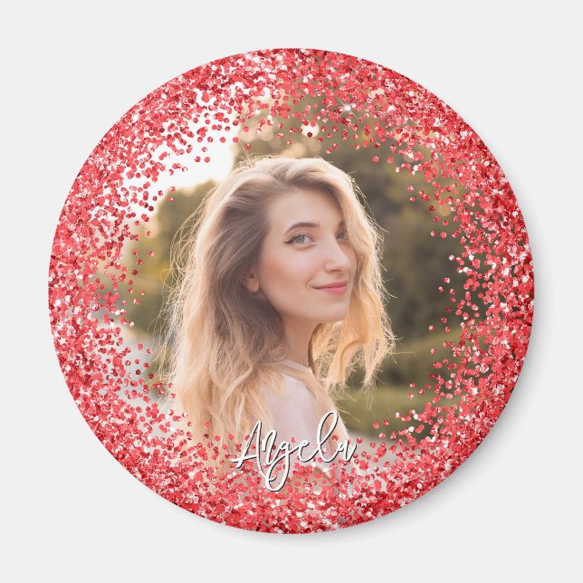 Falsche rote Glitter-Foto Magnet (Vorne)