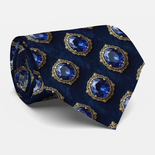 Falsche Saphire mit Antik-Gold-Fassung Blau Krawatte (Gerollt)