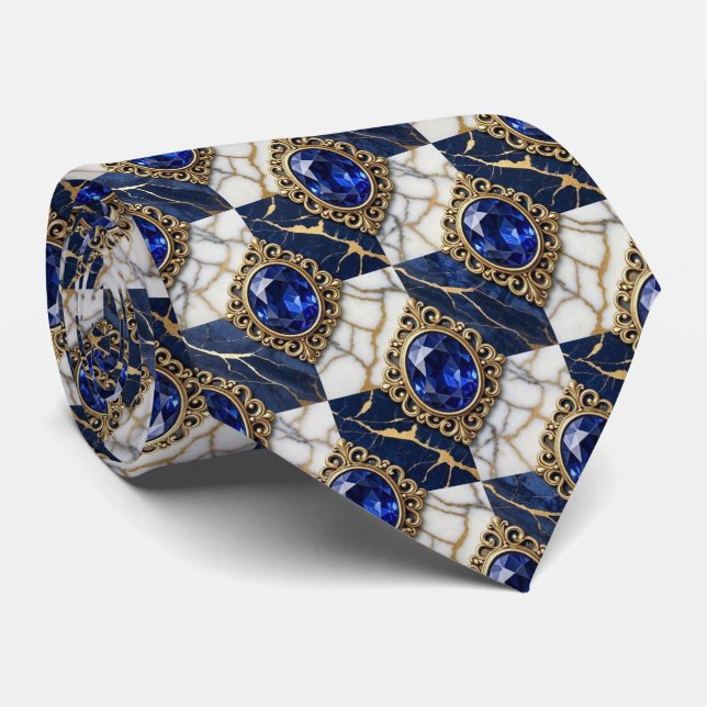 Falsche Saphire mit antikem Goldsetting Blau Krawatte (Gerollt)
