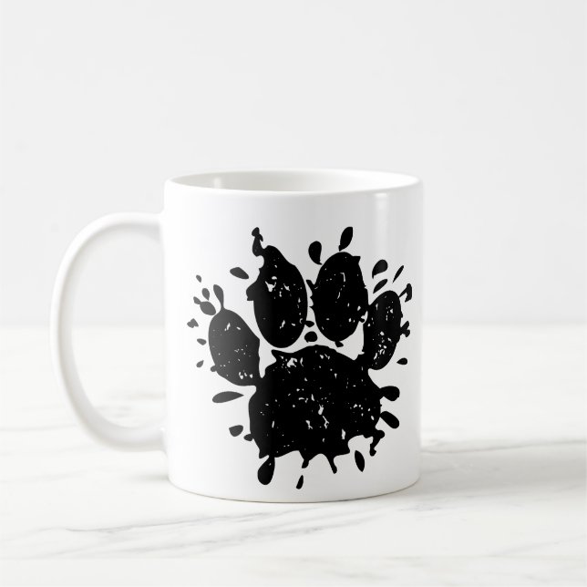 Falsche Schwarz-Paint-Spritzer-Dog-Paw drucken Kaffeetasse (Links)