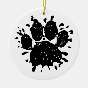 Falsche Schwarz-Paint-Spritzer-Dog-Paw drucken Keramik Ornament