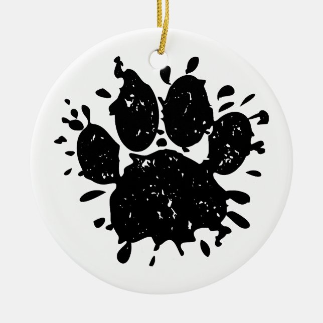Falsche Schwarz-Paint-Spritzer-Dog-Paw drucken Keramik Ornament (Vorne)