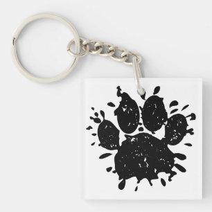 Falsche Schwarz-Paint-Spritzer-Dog-Paw drucken Schlüsselanhänger