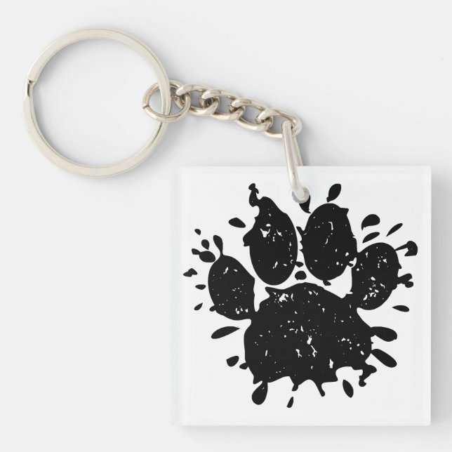 Falsche Schwarz-Paint-Spritzer-Dog-Paw drucken Schlüsselanhänger (Vorderseite)