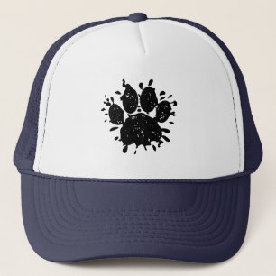 Falsche Schwarz-Paint-Spritzer-Dog-Paw drucken Truckerkappe