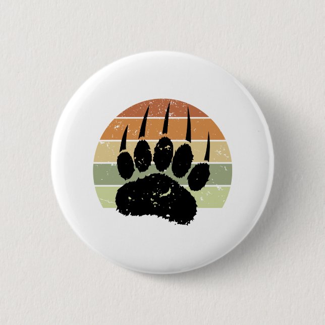 Falsche schwarze Bärenpaw Print Retro Sunset Button (Vorderseite)