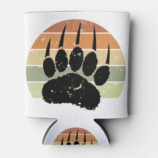 Falsche schwarze Bärenpaw Print Retro Sunset Dosenkühler (Vorderseite)