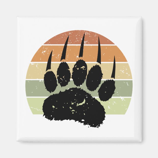 Falsche schwarze Bärenpaw Print Retro Sunset Magnet (Vorne)