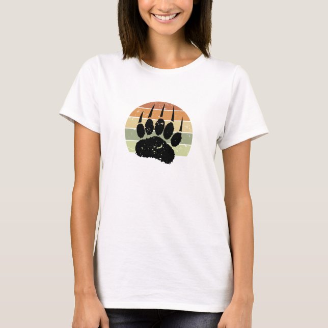 Falsche schwarze Bärenpaw Print Retro Sunset T-Shirt (Vorderseite)