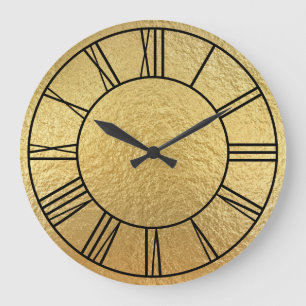 Falsche schwarze römische Ziffern mit Goldfolie Große Wanduhr