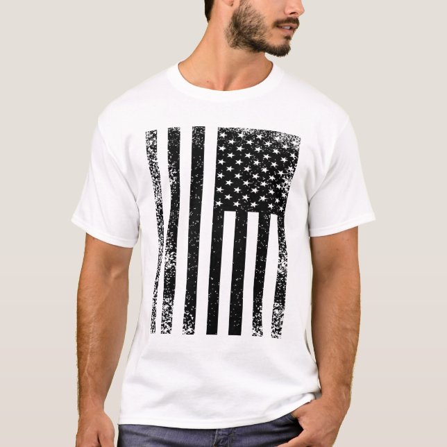 Falsche schwarze und weiße amerikanische Flagge T-Shirt (Vorderseite)