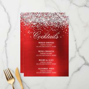 Falsche Silber Glitter und rote Folie Cocktails Ba Menükarte