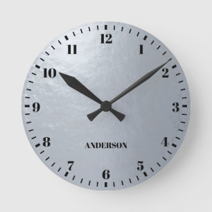 Falsche Silberfolie Metallic Grau Schwarze Zahlen  Runde Wanduhr