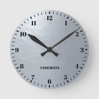 Falsche Silberfolie Metallic Grau Schwarze Zahlen Runde Wanduhr