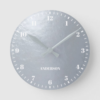 Falsche Silberfolie Metallisch Grau Weiß Benutzerd Runde Wanduhr