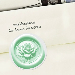 Falsche Wachssiegel-Mintgrüne Rose Tiefer Eindruck Runder Aufkleber