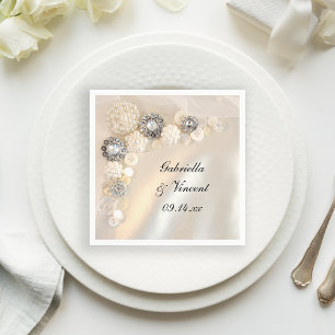 Falsche weiße Perlen- und Diamantknöpfe-Hochzeit Serviette