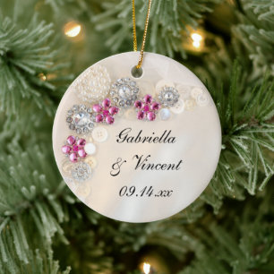 Falsche weiße Perlen und rosa Diamantknöpfe Hochze Keramik Ornament