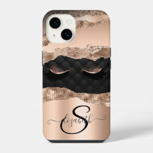Falsche Wimpern Schwarz Rosen Gold Glitter iPhone 14 Hülle