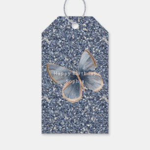 Falscher Blau-Denim-Schmetterlings-Glitzer-Geburts Geschenkanhänger