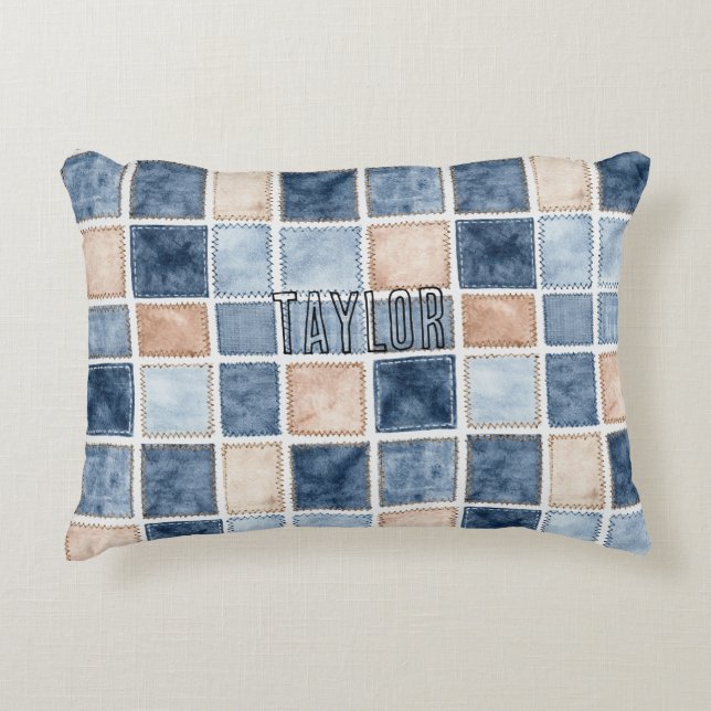 Falscher blauer Glitter-Cream-Denim Dekokissen (Vorderseite)