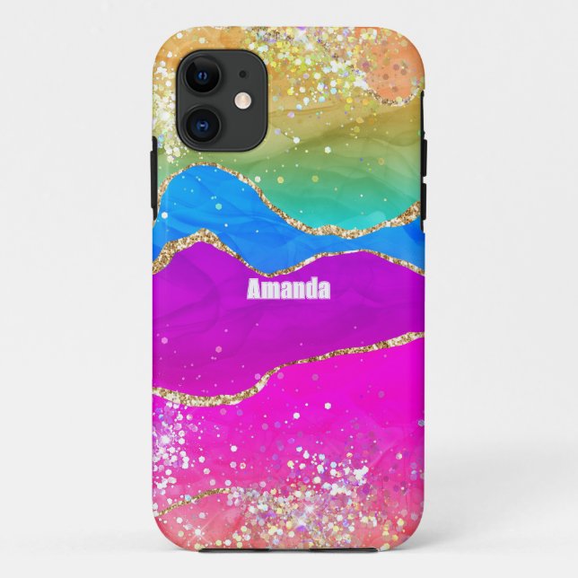 Falscher Glitter-Regenbogen-Achat Case-Mate iPhone Hülle (Rückseite)