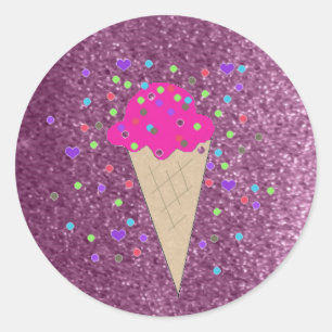 Falscher glitzernder rosa Eiscremekegel Runder Aufkleber